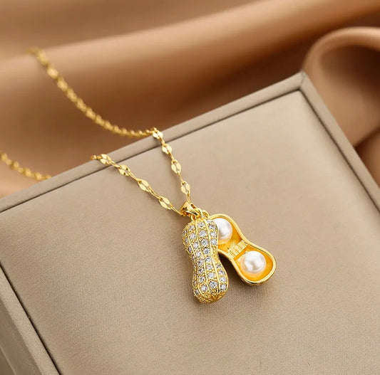 Unique Pearl Peanut Necklace 18k Gold Plating