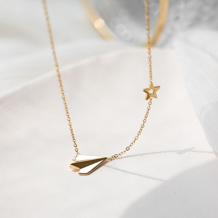 Simple Style Star Airplane Necklace 18K Gold Plated