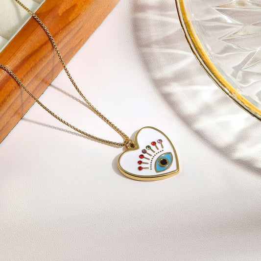 Sweet Artistic Heart Shape Eye White Necklace 18K Gold Plated