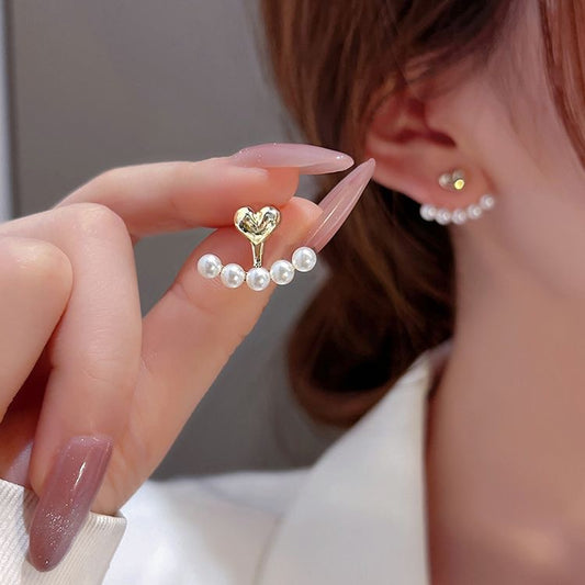 Unique Stayle Pearl Heart Shaped Earrings 18k Gold Plating