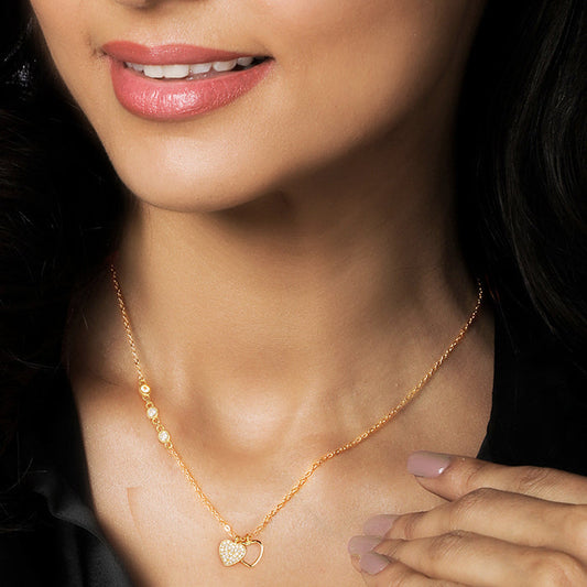 KAALI Golden Heart To Heart Pendant With Chain