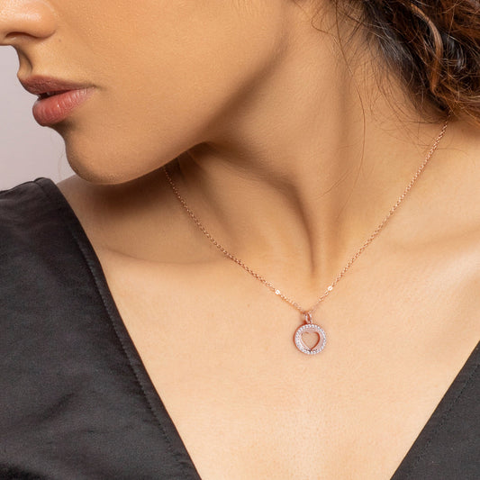 KAALI Rose Gold Hallo Heart Pendant With Chain