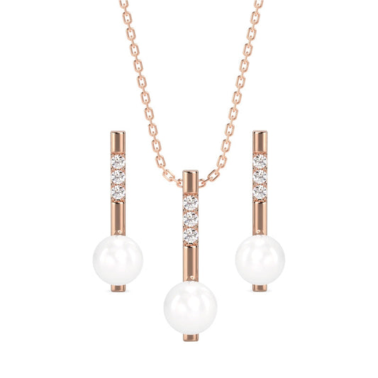 KAALI Rose Gold Pearl Zircon Set With Link Chain