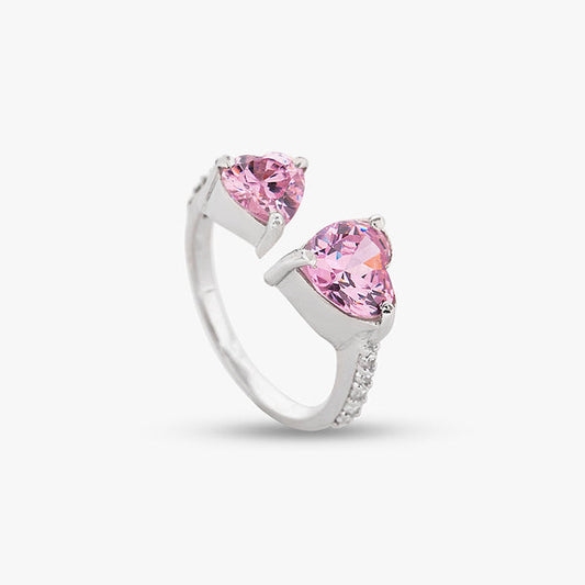 925 Silver Pink Dual Heart Ring