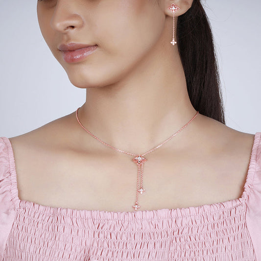 Rose Gold Artsy Floral Set With Chain