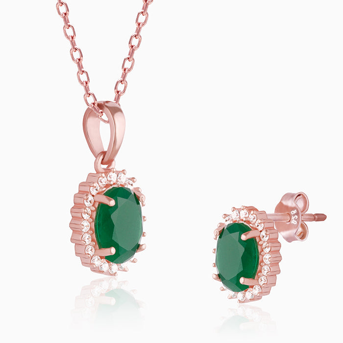Rose Gold Evergreen Halo Set With Chain