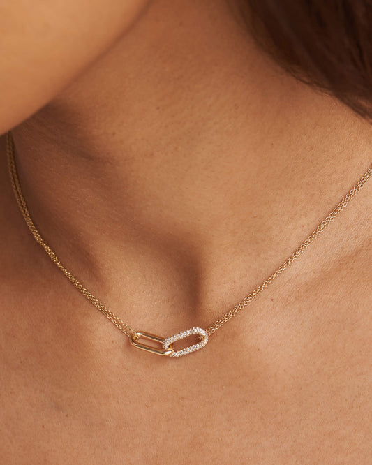 Interlocked Gold & Diamond Paperclip Link Necklace